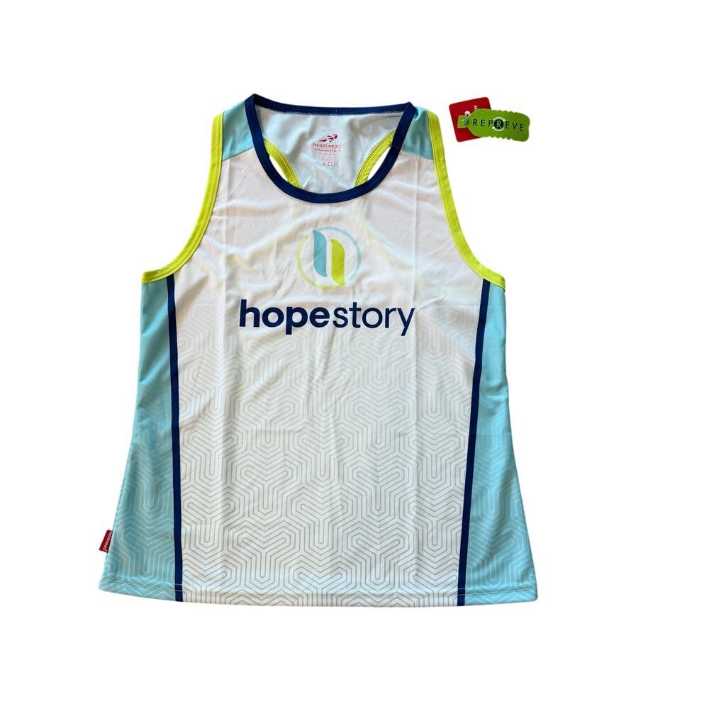 NWT Headsweats tank top fitness jersey HopeStory baby blue & white activewr sz M